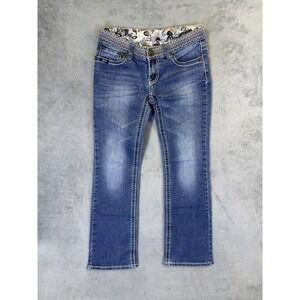 Adiktd Jeans Womens 27 Blue Bootcut Medium Wash Denim Low Rise Embroidered